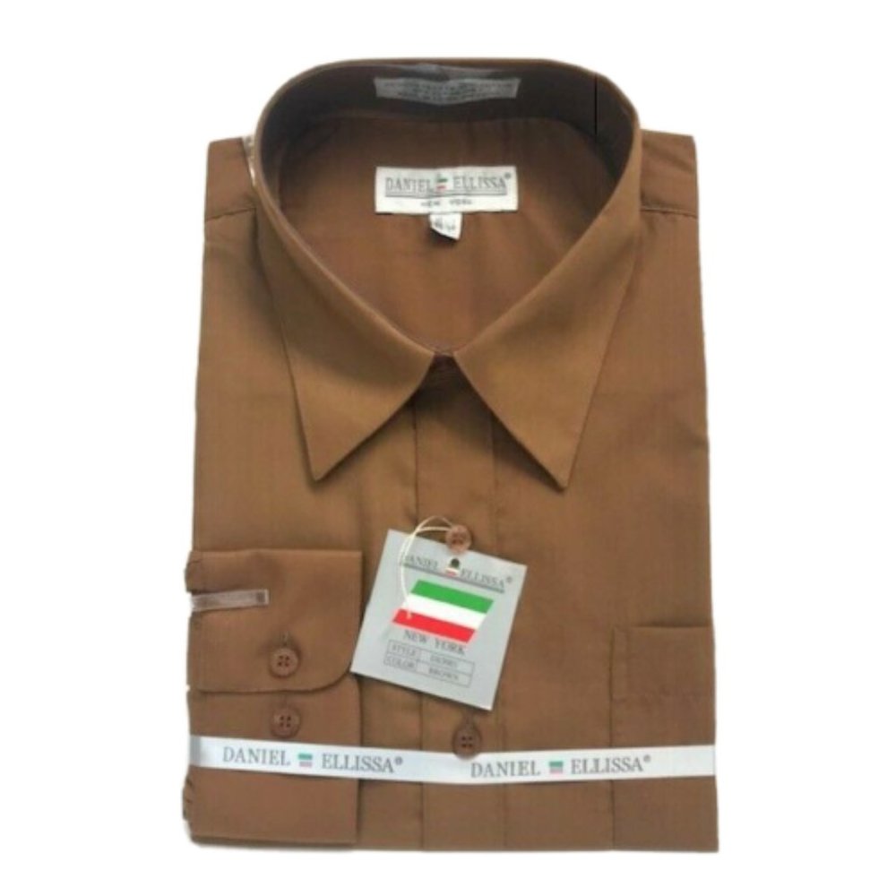 Daniel Ellissa Men's Brown Dress Shirt Convertible Cuff Pocket Sizes 15.5 - 22.5